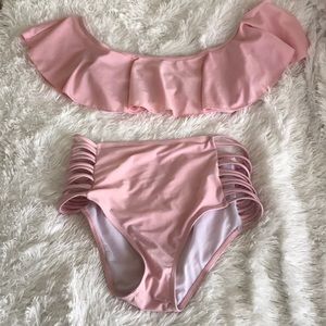 Shein Pink ruffled two piece bikini